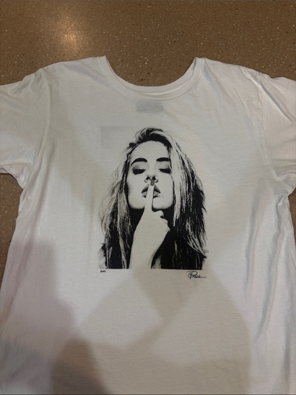 White Short-Sleeve Graphic Crewneck Tee with Monochrome Portrait